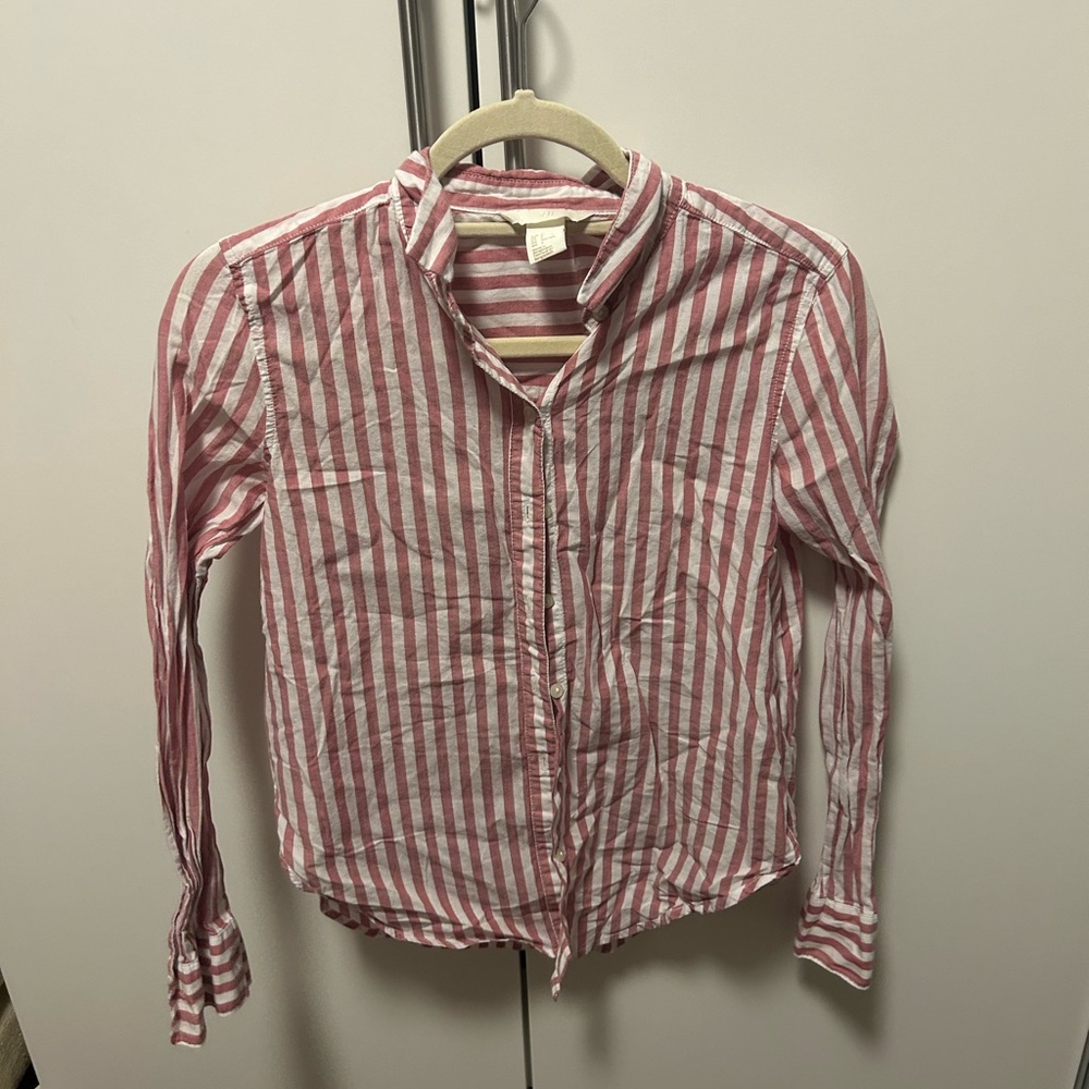 Pink and White Striped Button-Front Shirt